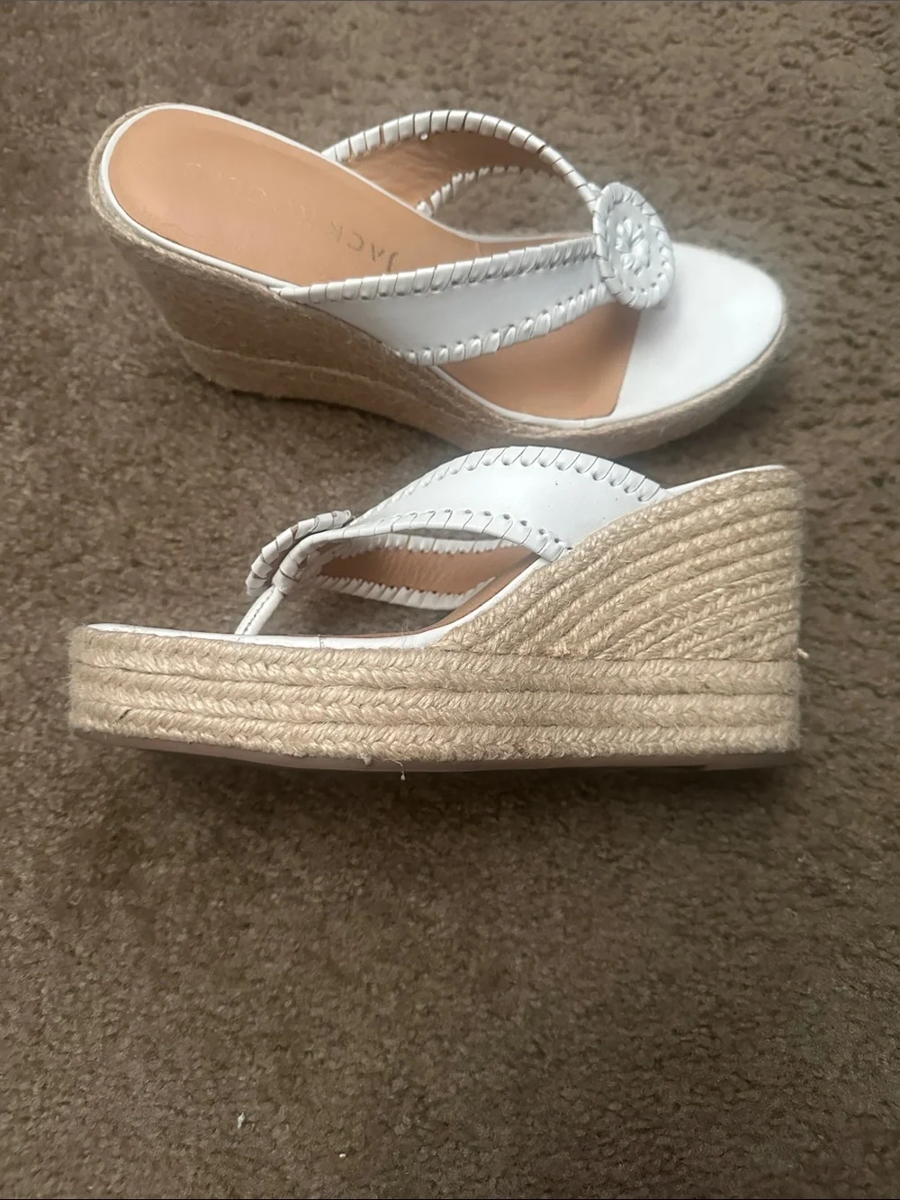 Jack Rogers White Leather Espadrille Wedge Thongs